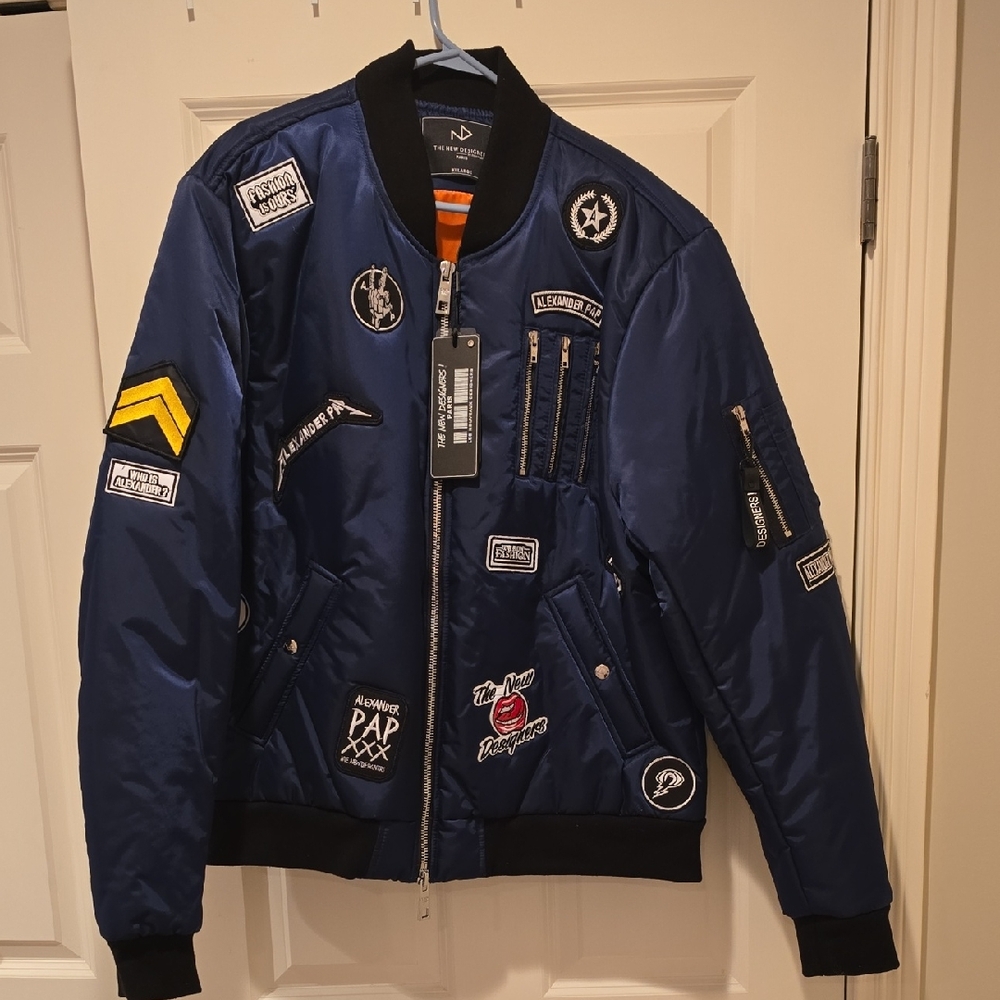 Men's Navy Bomber Jacket with Patches